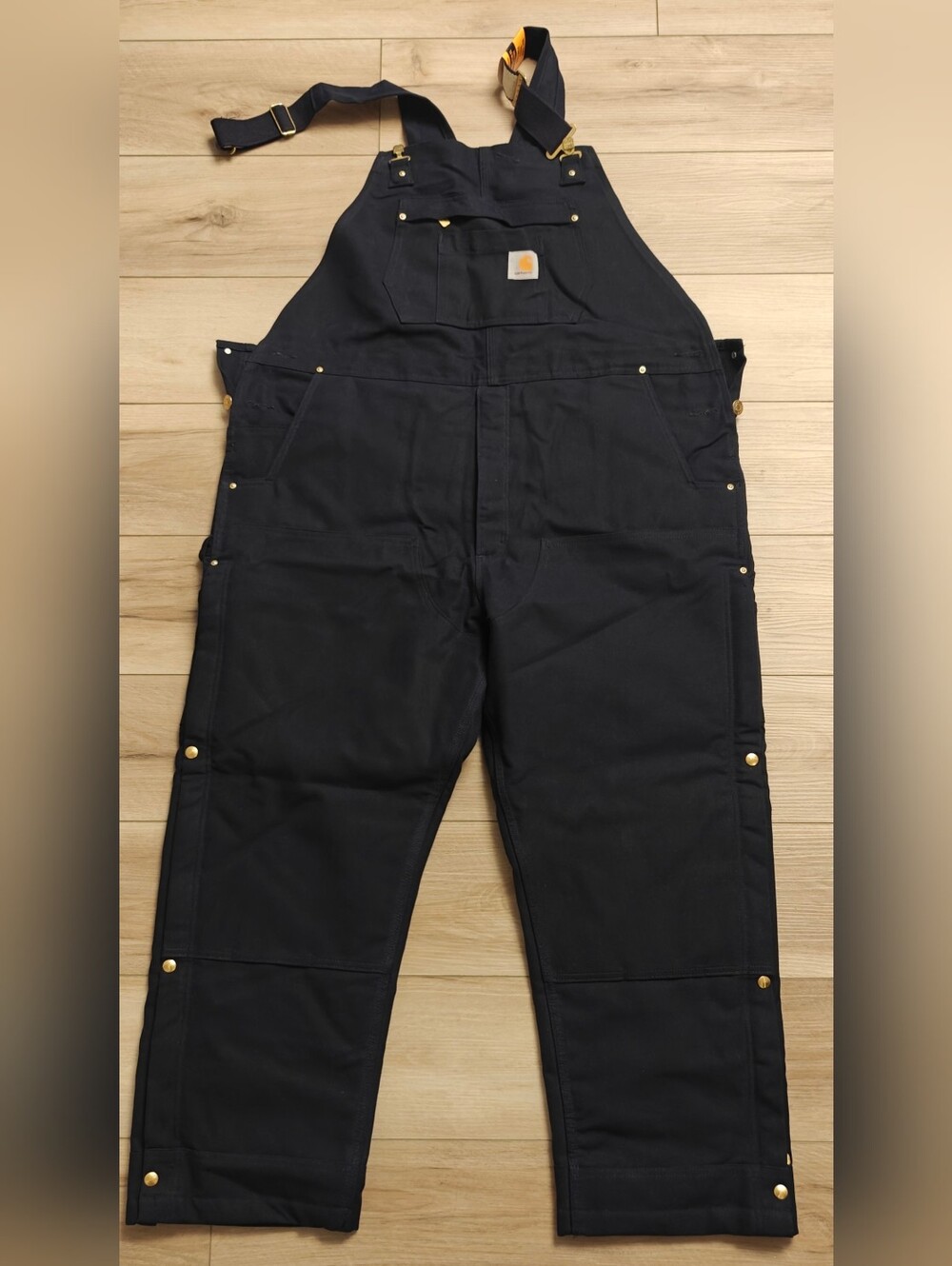 CARHARTT Men's Size XL Short Navy Blue Quilt Lined Duck Zip-To-Knee Bib Overall